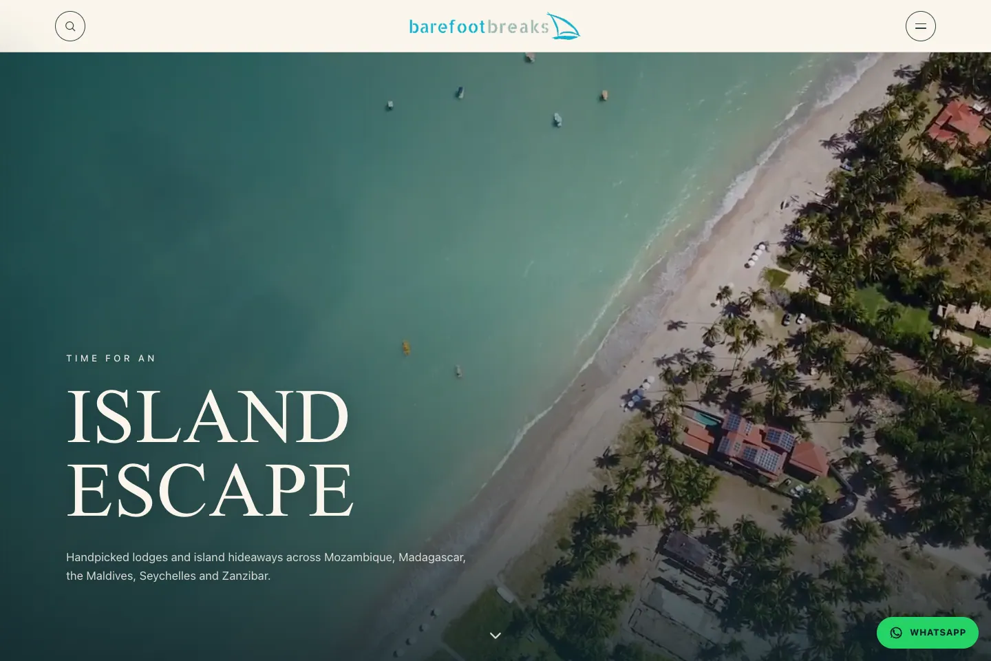 Barefoot Breaks homepage desktop screenshot
