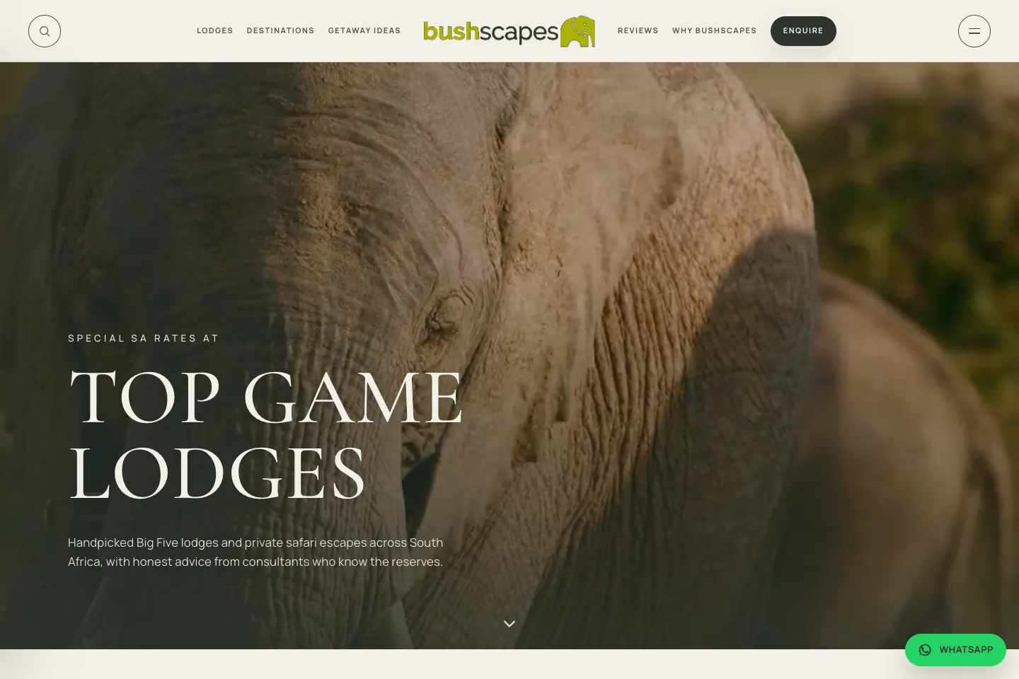 Bushscapes desktop homepage with video hero