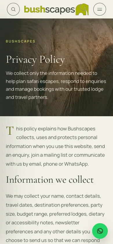 Bushscapes mobile privacy page